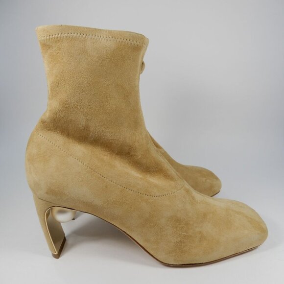 Nicholas Kirkwood Maeva Faux Pearl Stretch Booties 38 8 Curved Heel Suede $895 - Picture 2 of 15